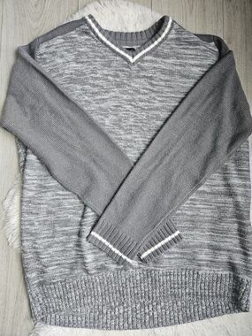 5/35$ Subculture Men’s Grey V-Neck Sweater Marled Knit Varsity Style 2XL🔥